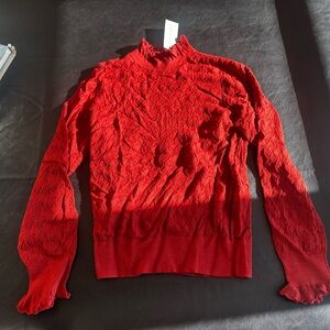 Sundance Francis Ruffled Turtleneck  Orange Textured Women's Top